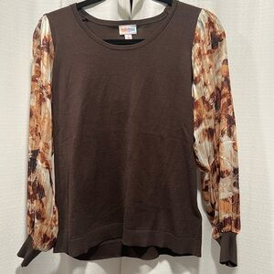 LuLaRoe Brown and Orange  Penny style with 3/4 Sleeves Size S